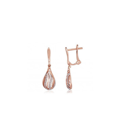 Gold earrings with 'english' lock 1200332(Au-R+PRh-W)_DI, Red Gold 585°, Rhodium (Plating) , Diamonds
