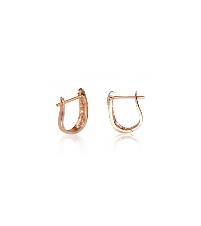 Gold earrings with 'english' lock 1200386(Au-R+PRh-W)_DI, Red Gold 585°, Rhodium (Plating) , Diamonds