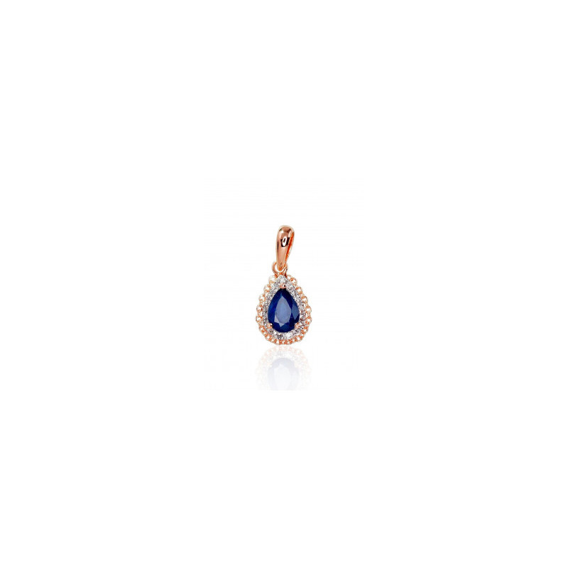 Gold pendant 1300411(Au-R+PRh-W)_DI+SA, Red Gold 585°, Rhodium (Plating) , Diamonds , Sapphire