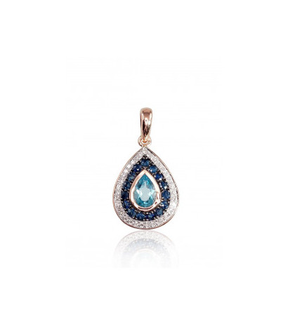 Gold pendant 1300412(Au-R+PRh-W+PRh-Bk)_DI+SA+TZB, Red Gold 585°, Rhodium (Plating) , Diamonds , Sapphire , Blue Topaz
