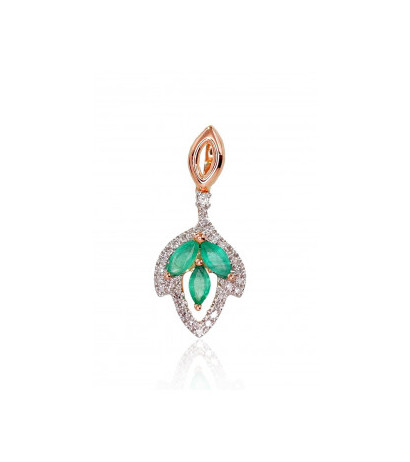 Gold pendant 1300414(Au-R+PRh-W)_DI+EM, Red Gold 585°, Rhodium (Plating) , Diamonds , Emerald