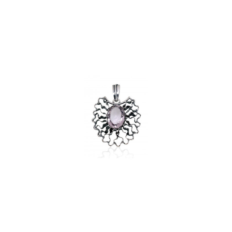 Silver pendant 2301875(POx-Bk)_AM, Silver 925°, oxide (Plating), Amethyst
