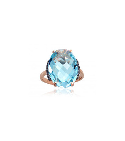 Gold ring 1100965(Au-R+PRh-Bk)_CZ-LB+TZLB, Red Gold 585°, Rhodium (Plating) , Zirkons , Sky Blue Topaz