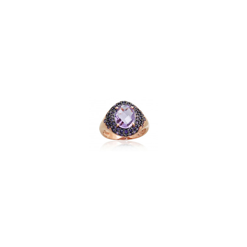 Gold ring 1100961(Au-R+PRh-Bk)_CZ-V+AM, Red Gold 585°, Rhodium (Plating) , Zirkons , Amethyst