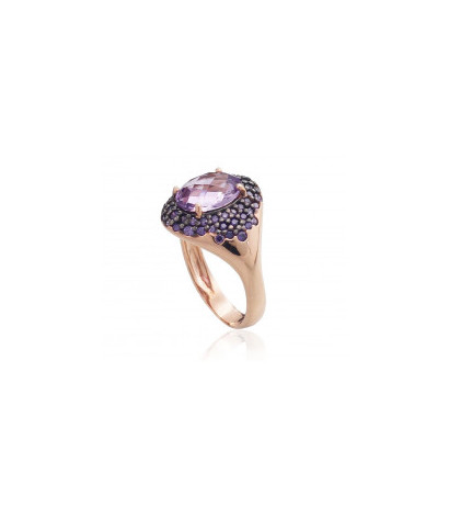 Gold ring 1100961(Au-R+PRh-Bk)_CZ-V+AM, Red Gold 585°, Rhodium (Plating) , Zirkons , Amethyst
