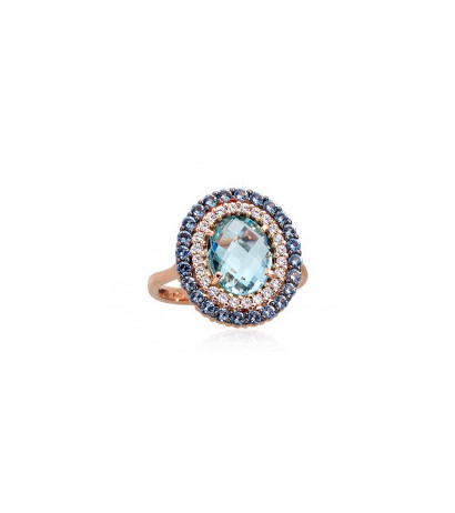 Gold ring 1100964(Au-R+PRh-Bk)_CZ+CZ-LB+TZLB, Red Gold 585°, Rhodium (Plating) , Zirkons , Sky Blue Topaz