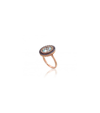 Gold ring 1100964(Au-R+PRh-Bk)_CZ+CZ-LB+TZLB, Red Gold 585°, Rhodium (Plating) , Zirkons , Sky Blue Topaz