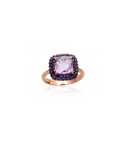 Gold ring 1100962(Au-R+PRh-Bk)_CZ-V+AM, Red Gold 585°, Rhodium (Plating) , Zirkons , Amethyst