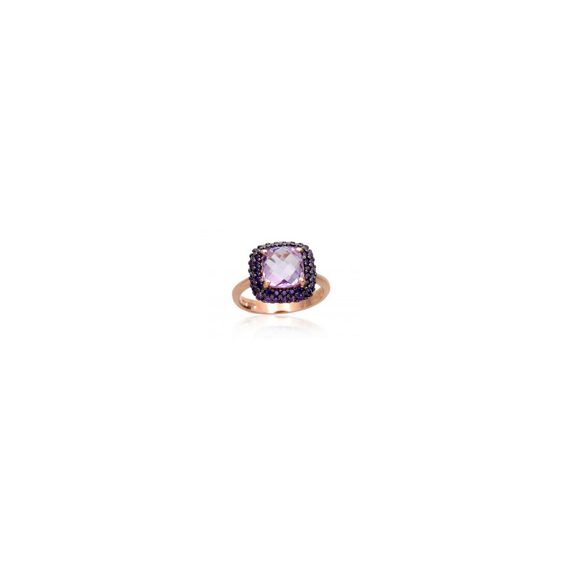 Gold ring 1100962(Au-R+PRh-Bk)_CZ-V+AM, Red Gold 585°, Rhodium (Plating) , Zirkons , Amethyst