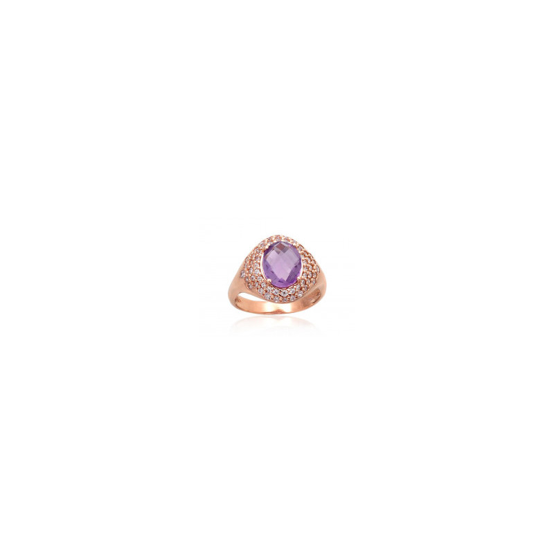 Gold ring 1100961(Au-R)_CZ+AM, Red Gold 585°, Zirkons , Amethyst