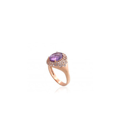 Gold ring 1100961(Au-R)_CZ+AM, Red Gold 585°, Zirkons , Amethyst