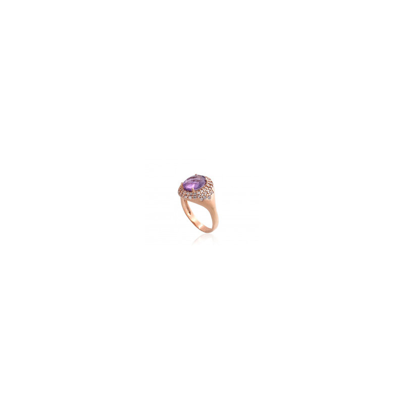 Gold ring 1100961(Au-R)_CZ+AM, Red Gold 585°, Zirkons , Amethyst