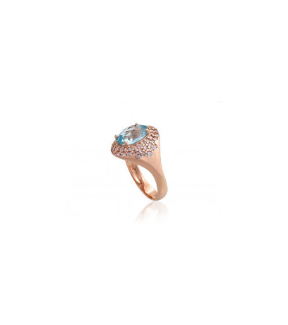Gold ring 1100961(Au-R)_CZ+TZLB, Red Gold 585°, Zirkons , Sky Blue Topaz