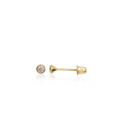 Gold screw studs earrings 1200488(Au-Y)_CZ, Yellow Gold 585°, Zirkons