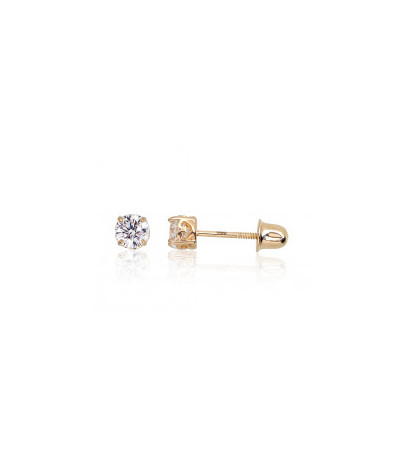 Gold screw studs earrings 1200997(Au-Y)_CZ, Yellow Gold 585°, Zirkons