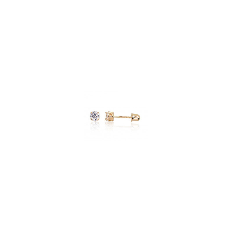 Gold screw studs earrings 1200997(Au-Y)_CZ, Yellow Gold 585°, Zirkons
