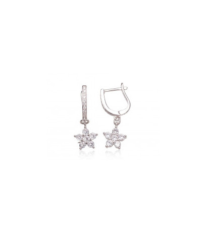 Silver earrings with 'english' lock 2203670(PRh-Gr)_CZ, Silver 925°, Rhodium (Plating), Zirkons