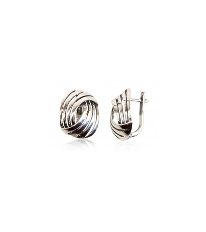 Silver earrings with 'english' lock 2201107(POx-Bk), Silver 925°, oxide (Plating)