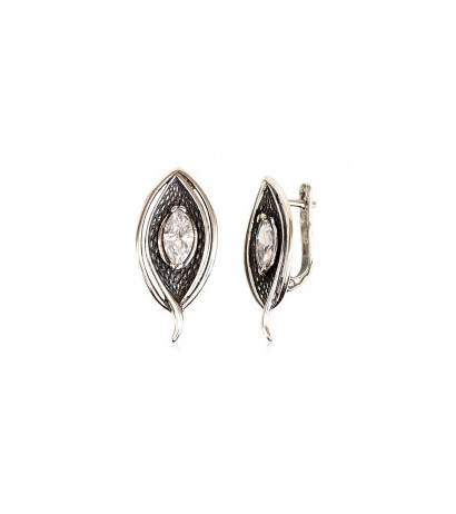 Silver earrings with 'english' lock 2201123(POx-Bk)_CZ, Silver 925°, oxide (Plating), Zirkons