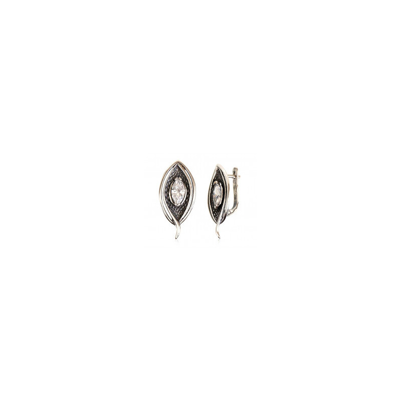 Silver earrings with 'english' lock 2201123(POx-Bk)_CZ, Silver 925°, oxide (Plating), Zirkons