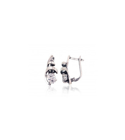 Silver earrings with 'english' lock 2202758(POx-Bk)_CZ, Silver 925°, oxide (Plating), Zirkons