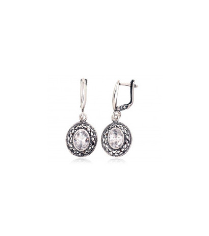 Silver earrings with 'english' lock 2202780(POx-Bk)_CZ, Silver 925°, oxide (Plating), Zirkons