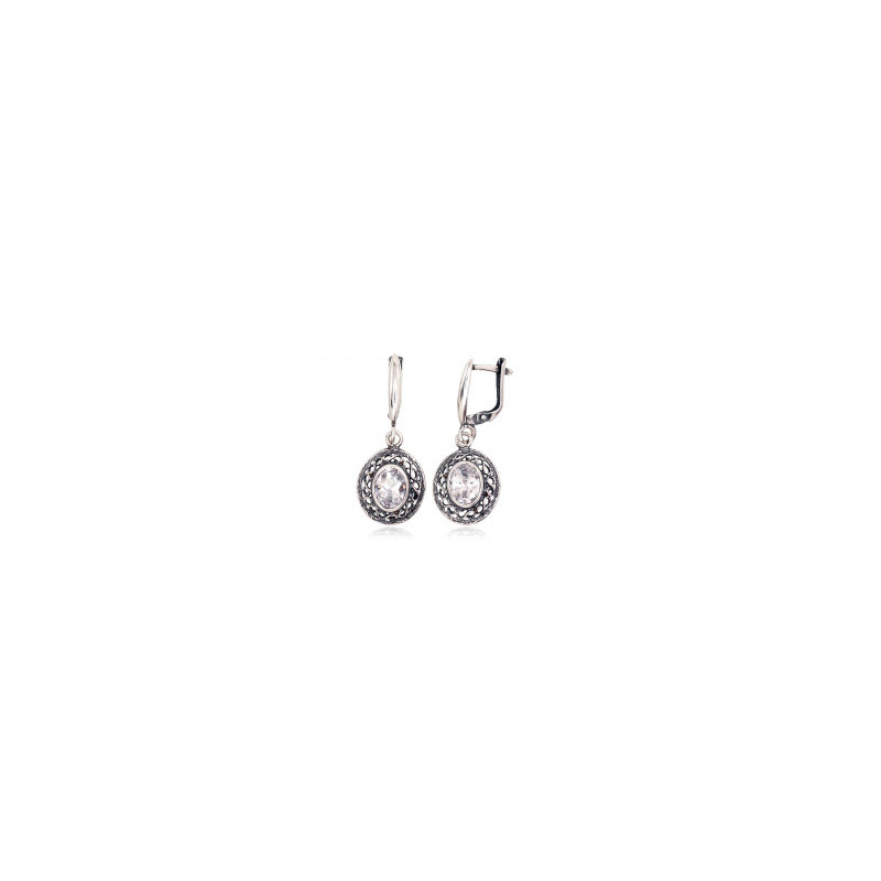 Silver earrings with 'english' lock 2202780(POx-Bk)_CZ, Silver 925°, oxide (Plating), Zirkons