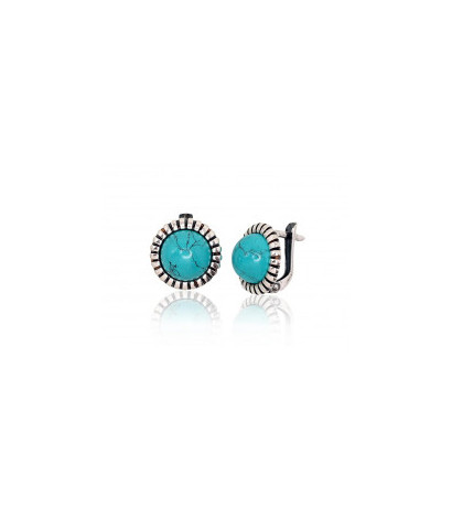 Silver earrings with 'english' lock 2202856(POx-Bk)_TRX, Silver 925°, oxide (Plating), Turquoise (Imitation)