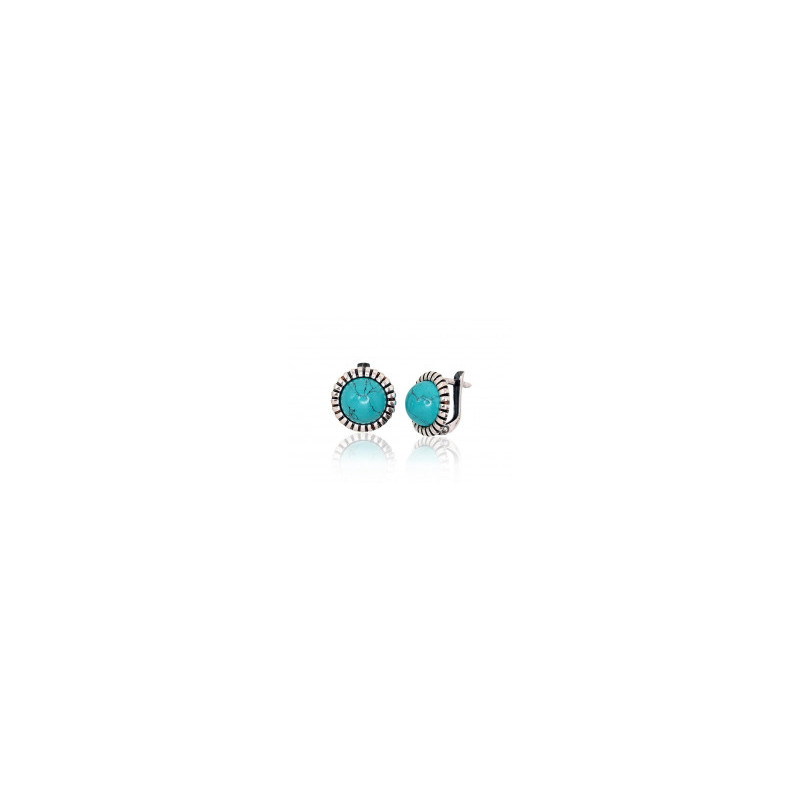 Silver earrings with 'english' lock 2202856(POx-Bk)_TRX, Silver 925°, oxide (Plating), Turquoise (Imitation)