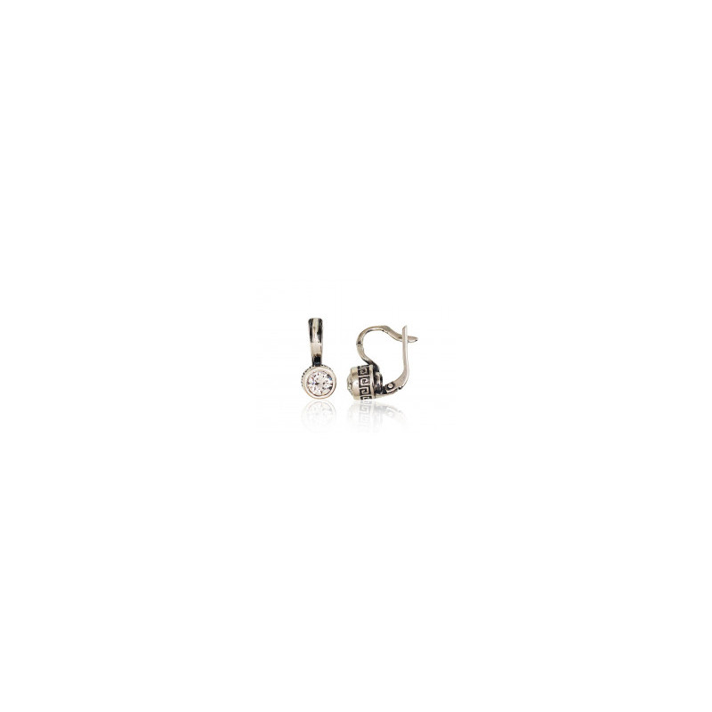 Silver earrings with 'english' lock 2203135(POx-Bk)_CZ, Silver 925°, oxide (Plating), Zirkons