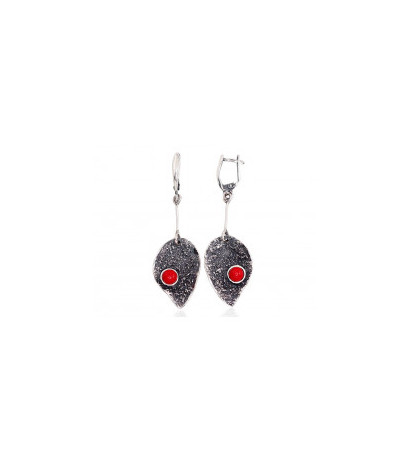 Silver earrings 2203259(POx-Bk)_COX, Silver 925°, oxide (Plating), Coral (Imitation)