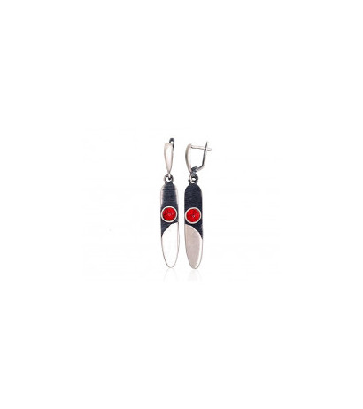 Silver earrings 2203261(Matt+POx-MattBk)_COX, Silver 925°, oxide (Plating), Coral (Imitation)