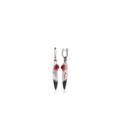 Silver earrings 2203262(Matt+POx-MattBk)_COX, Silver 925°, oxide (Plating), Coral (Imitation)