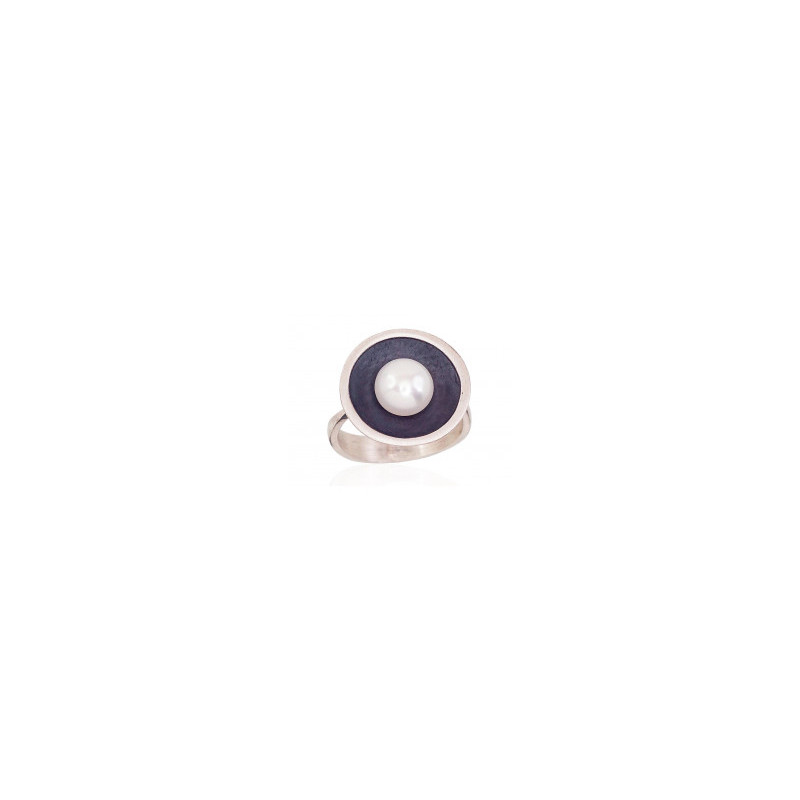 Silver ring 2101572(Matt+POx-MattBk)_PE, Silver 925°, oxide (Plating), Fresh-water Pearl