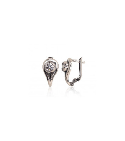 Silver earrings with 'english' lock 2202755(POx-Bk)_CZ, Silver 925°, oxide (Plating), Zirkons