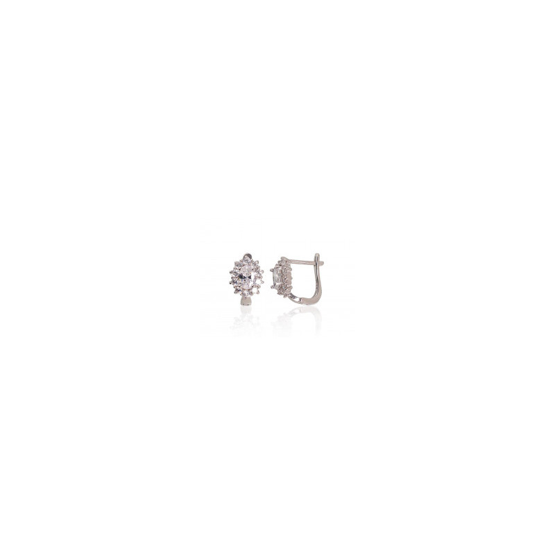 Silver earrings with 'english' lock 2202986(PRh-Gr)_CZ, Silver 925°, Rhodium (Plating), Zirkons
