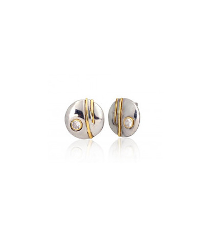 Silver earrings with 'english' lock 2203055(PRh-Gr+PAu-Y)_CZ, Silver 925°, yellow gold (Plating)/, Rhodium (Plating),