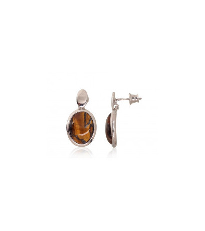 Silver stud earrings 2203487(PRh-Gr)_TE, Silver 925°, Rhodium (Plating), Tiger eye