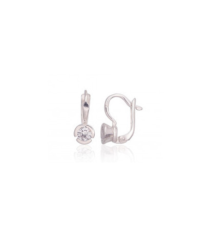 Silver earrings with 'english' lock 2203564_CZ, Silver 925°, Zirkons