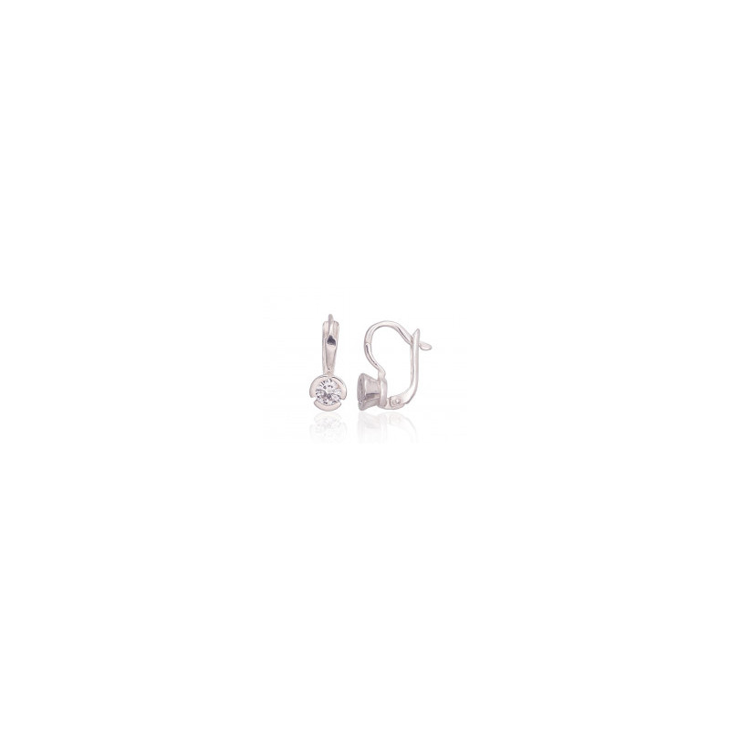 Silver earrings with 'english' lock 2203564_CZ, Silver 925°, Zirkons