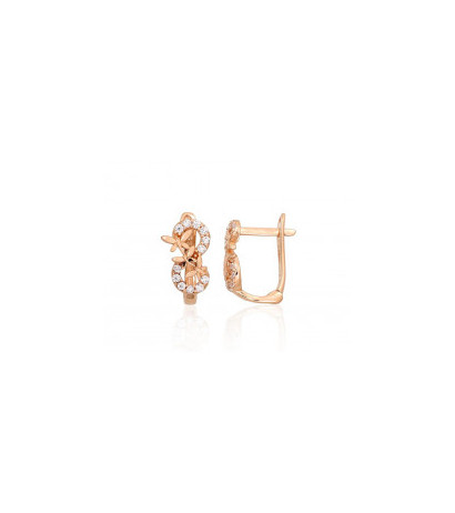 Gold earrings with 'english' lock 1201477(Au-R)_CZ, Red Gold 585°, Zirkons