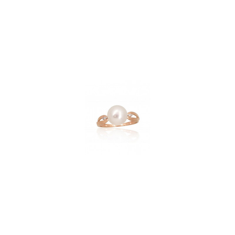 Gold ring 1101117(Au-R+PRh-W)_DI+PE, Red Gold 585°, Rhodium (Plating) , Diamonds , Fresh-water Pearl