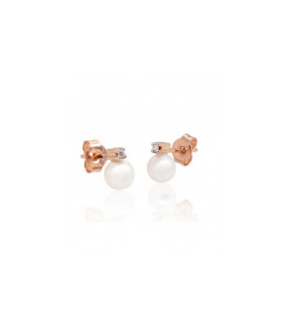 Gold classic studs earrings 1201487(Au-R+PRh-W)_DI+PE, Red Gold 585°, Rhodium (Plating) , Diamonds , Fresh-water Pearl