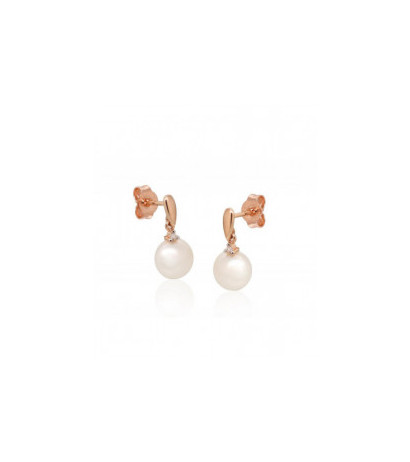 Gold classic studs earrings 1201488(Au-R+PRh-W)_DI+PE, Red Gold 585°, Rhodium (Plating) , Diamonds , Fresh-water Pearl