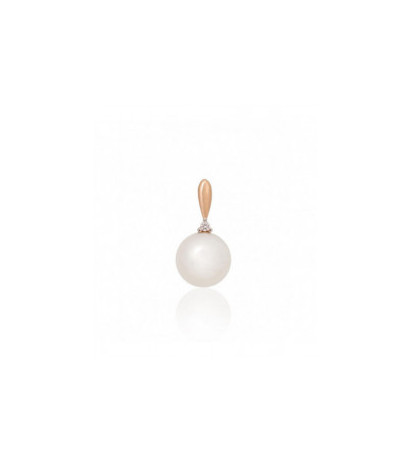 Gold pendant 1300986(Au-R+PRh-W)_DI+PE, Red Gold 585°, Rhodium (Plating) , Diamonds , Fresh-water Pearl