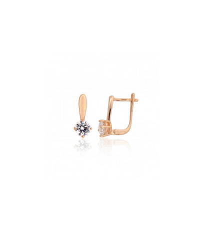 Gold earrings with 'english' lock 1201456(Au-R)_CZ, Red Gold 585°, Zirkons