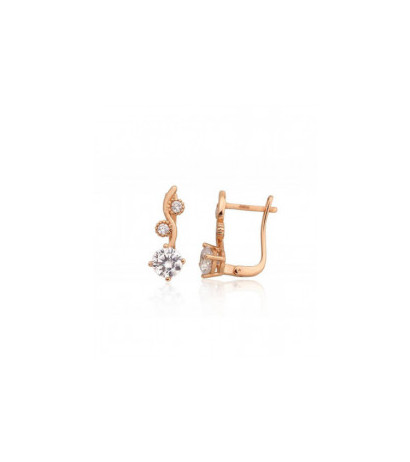 Gold earrings with 'english' lock 1201458(Au-R)_CZ, Red Gold 585°, Zirkons