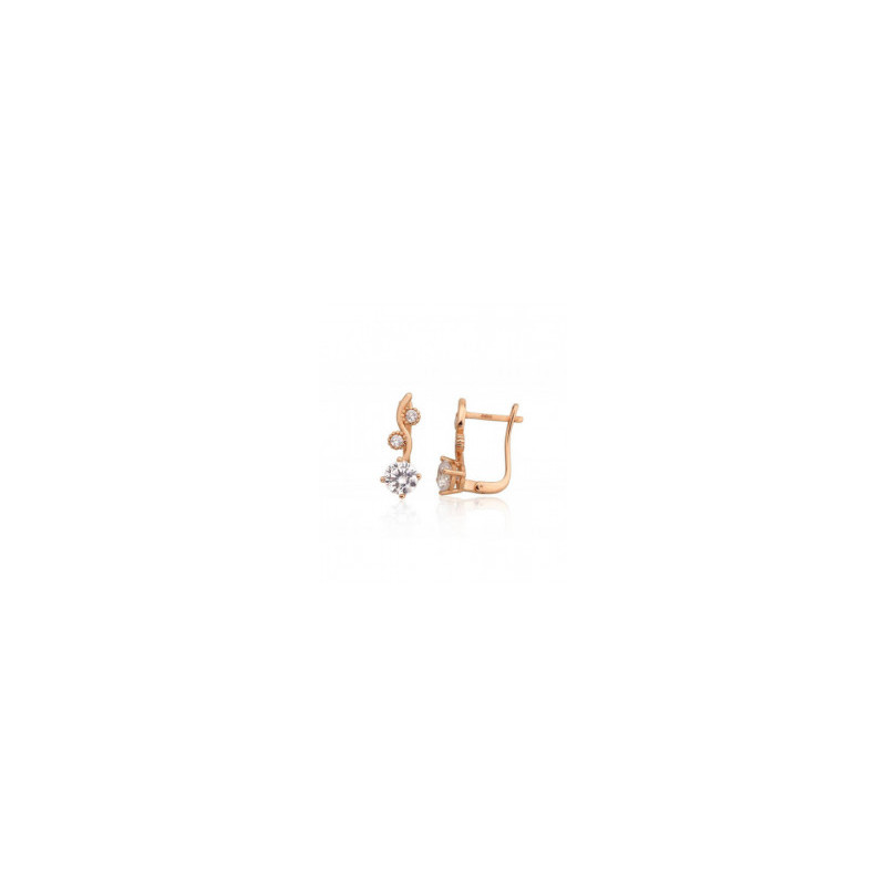 Gold earrings with 'english' lock 1201458(Au-R)_CZ, Red Gold 585°, Zirkons
