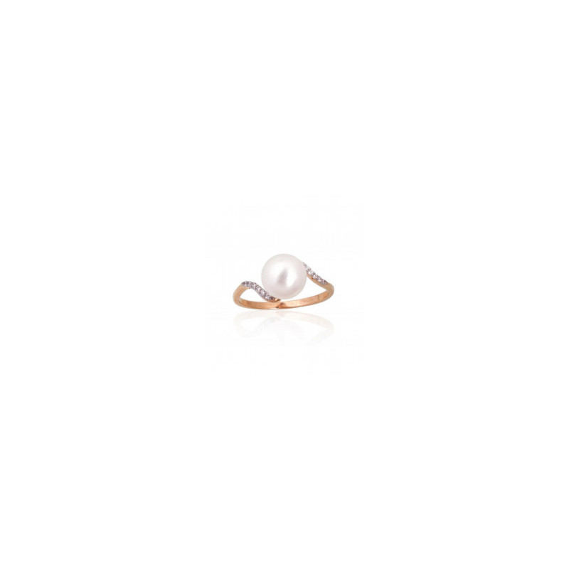 Gold ring 1101133(Au-R+PRh-W)_CZ+PE, Red Gold 585°, Rhodium (Plating) , Zirkons , Fresh-water Pearl