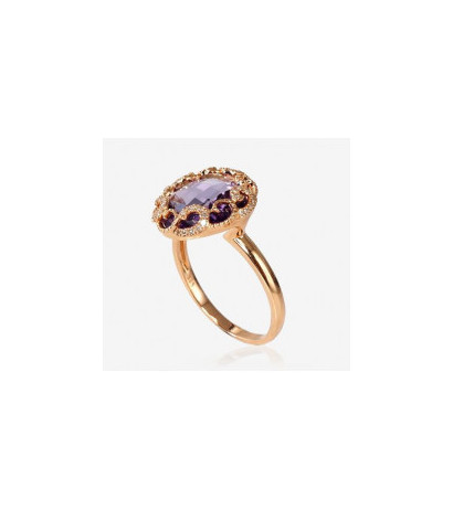 Gold ring 1100093(Au-R)_DI+AM, Red Gold 585°, Diamonds , Amethyst